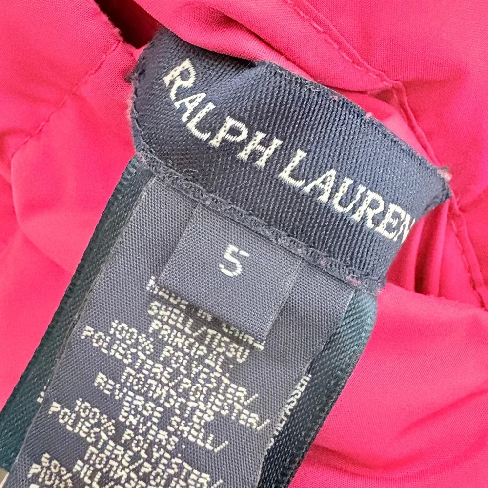 Ralph Lauren Girls Puffer Vest Reversible Size 5 Pink Orange Quilted Pony Logo